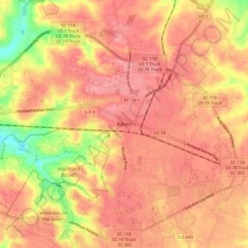 Aiken topographic map, elevation, terrain