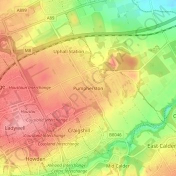 Pumpherston topographic map, elevation, terrain