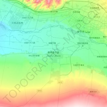 察布查尔县 topographic map, elevation, terrain