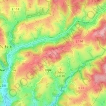 Bornen topographic map, elevation, terrain