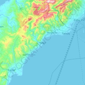 Naga topographic map, elevation, terrain