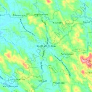 Koothattukulam topographic map, elevation, terrain