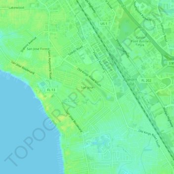 San Jose topographic map, elevation, terrain