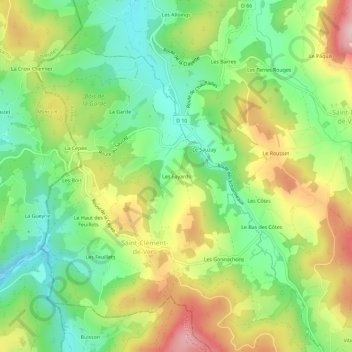 Les Fayards topographic map, elevation, terrain