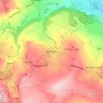 Wilsden topographic map, elevation, terrain