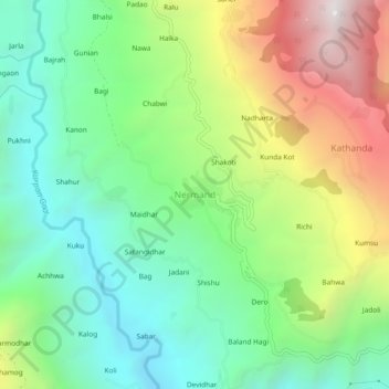 Nermand topographic map, elevation, terrain