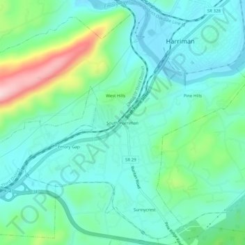 South Harriman topographic map, elevation, terrain