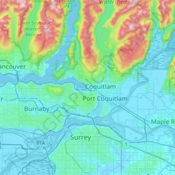 Port Moody topographic map, elevation, terrain