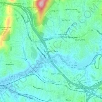 Redwood Village topographic map, elevation, terrain