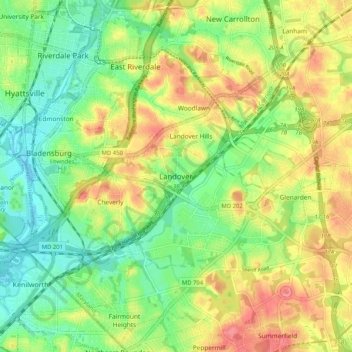 Landover topographic map, elevation, terrain