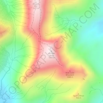 Aonach Beag topographic map, elevation, terrain