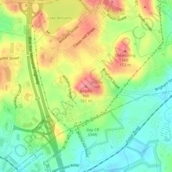 Jericho Hill topographic map, elevation, terrain