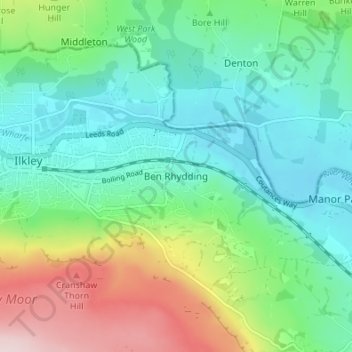 Ben Rhydding topographic map, elevation, terrain