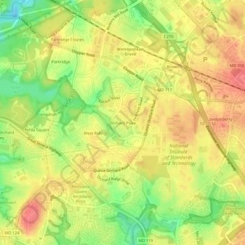 Orchard Place topographic map, elevation, terrain