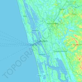Ernakulam topographic map, elevation, terrain