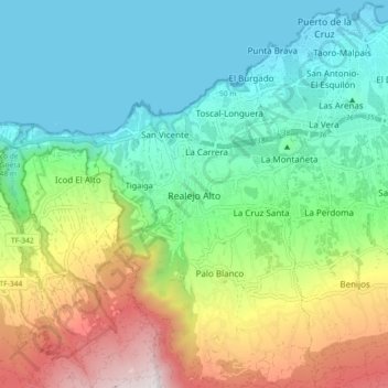 Realejo Alto topographic map, elevation, terrain
