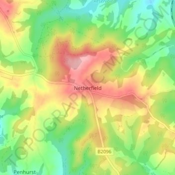 Netherfield topographic map, elevation, terrain