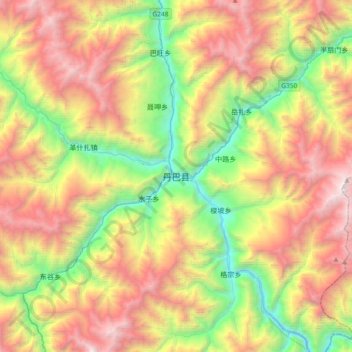 Danba topographic map, elevation, terrain
