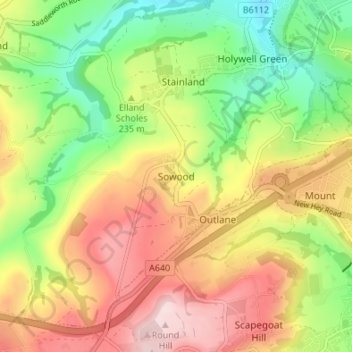 Sowood topographic map, elevation, terrain