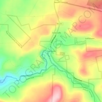 Twin Rocks topographic map, elevation, terrain