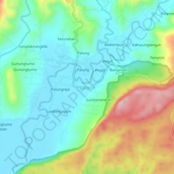 Sitiarjo topographic map, elevation, terrain