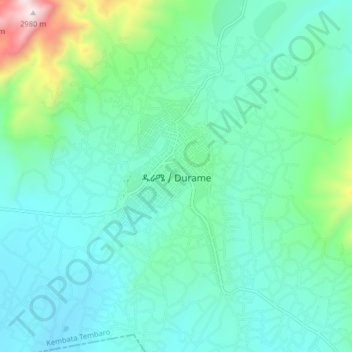 Durame topographic map, elevation, terrain