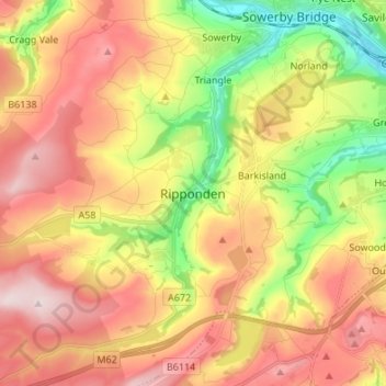 Ripponden topographic map, elevation, terrain