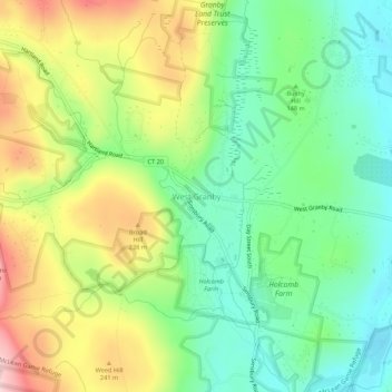 West Granby topographic map, elevation, terrain
