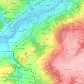 Kerlezerien topographic map, elevation, terrain