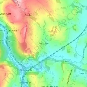 Fritchley topographic map, elevation, terrain