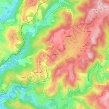 Lachèze topographic map, elevation, terrain