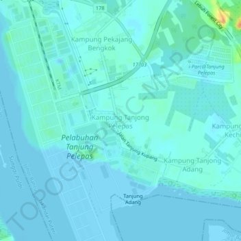 Kampung Tanjong Pelepas topographic map, elevation, terrain