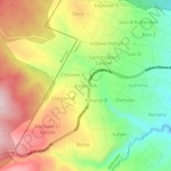 Kimanyi A topographic map, elevation, terrain