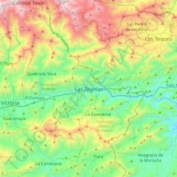 Las Tejerías topographic map, elevation, terrain