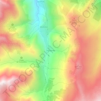 Les Cariots topographic map, elevation, terrain