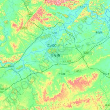 Chongzuo topographic map, elevation, terrain