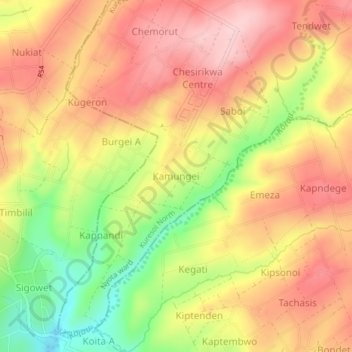Kamungei topographic map, elevation, terrain