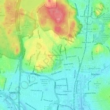 Malden Highlands topographic map, elevation, terrain