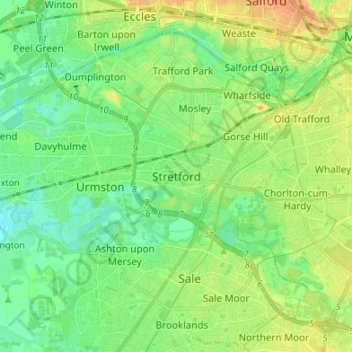 Stretford topographic map, elevation, terrain