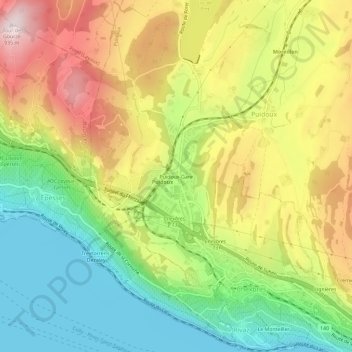 Puidoux-Gare topographic map, elevation, terrain