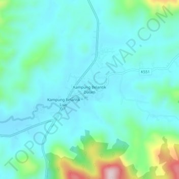 Kampung Belantik Dalam topographic map, elevation, terrain