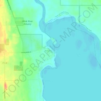 Rowleys Bay topographic map, elevation, terrain