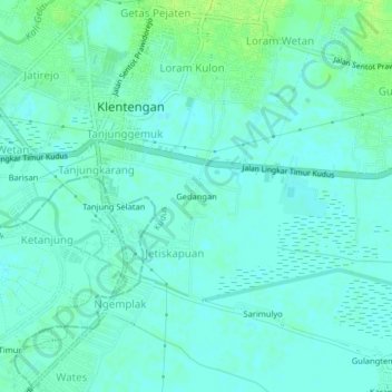 Gedangan topographic map, elevation, terrain
