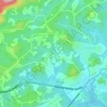 Ozom I topographic map, elevation, terrain