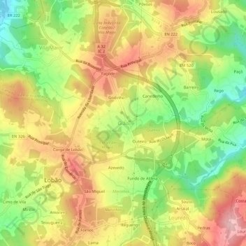 Gião topographic map, elevation, terrain