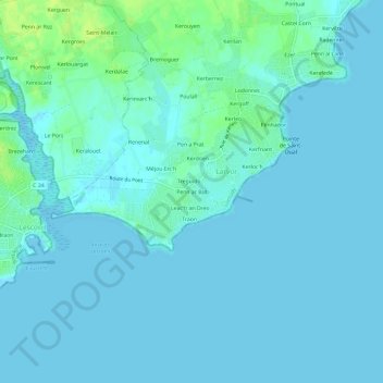 Penn ar But topographic map, elevation, terrain