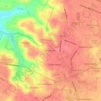 Aiken Estates topographic map, elevation, terrain