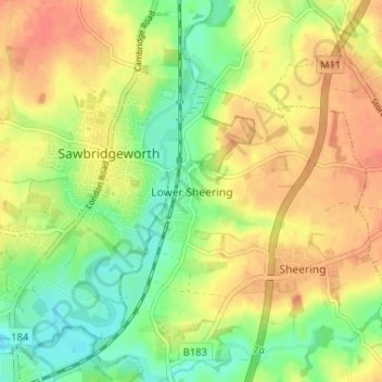 Lower Sheering topographic map, elevation, terrain