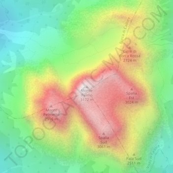 Monte Pelmo topographic map, elevation, terrain
