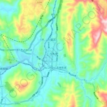 Wandong topographic map, elevation, terrain